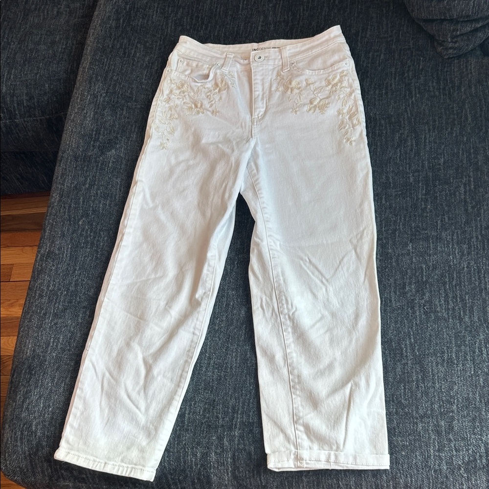 White INC Embroidered Jeans
